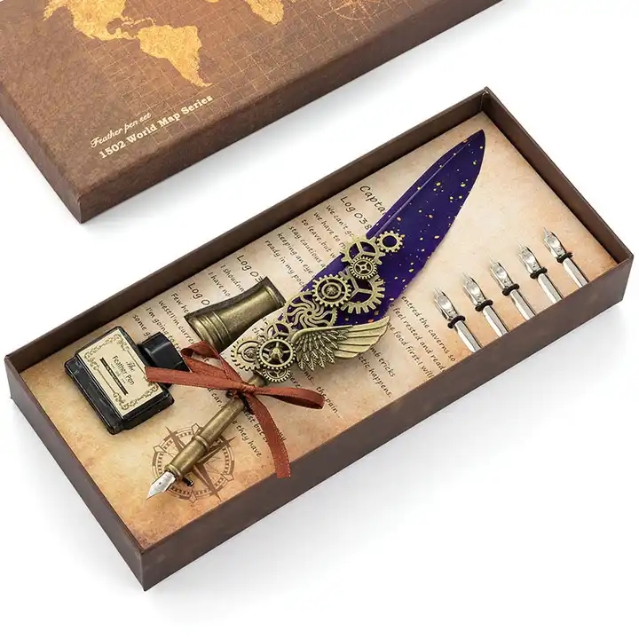 Mechanics Punk Style Feather Pen Dip Pen Quill pen Gift Box for Birthday Gift